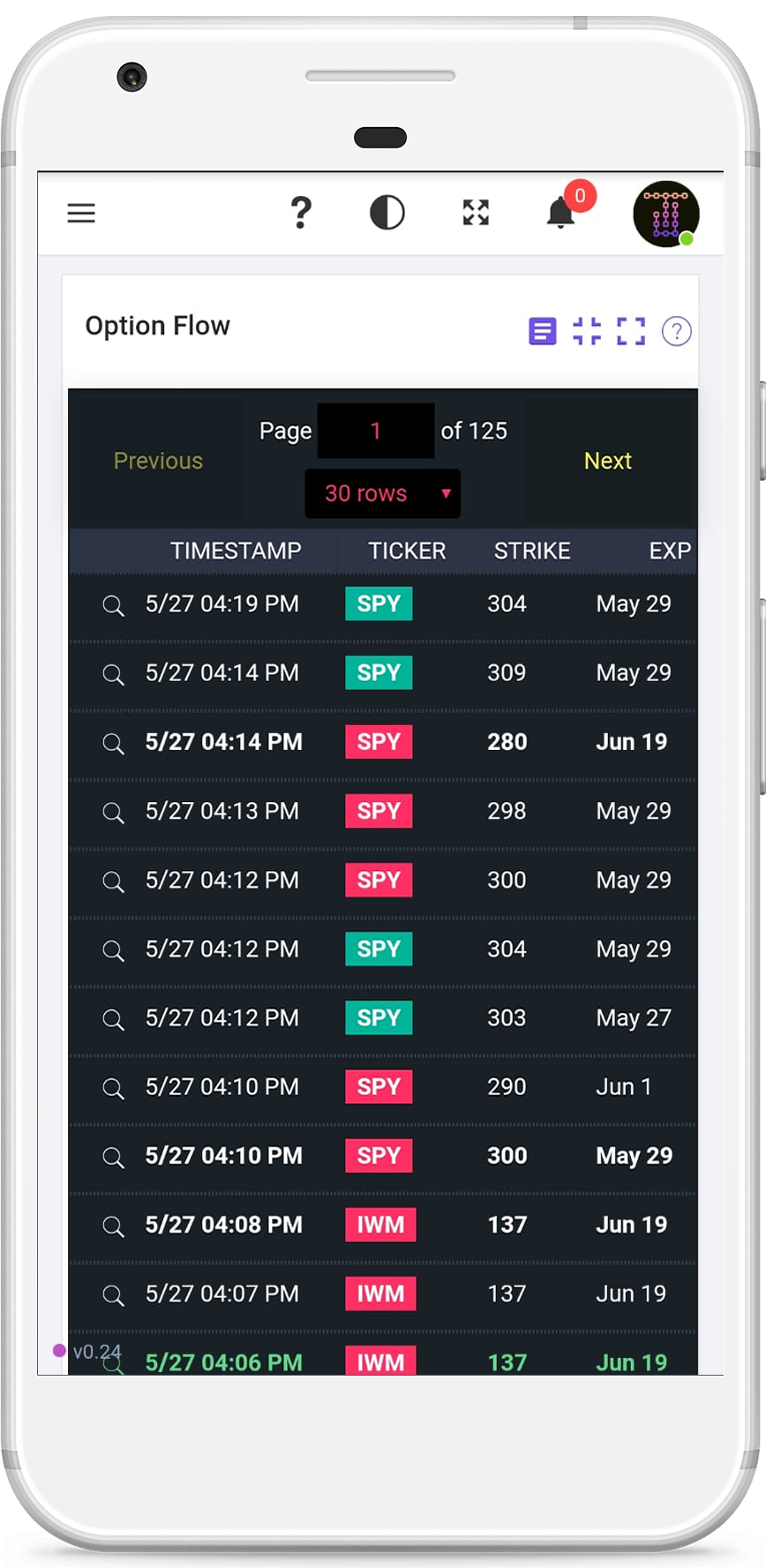 TradeUI Mobile View